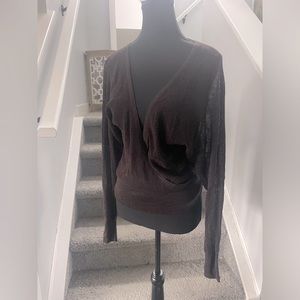 Vintage Crochet Knit Chado Chocolate Brown Glitter Sparkle Dolman Wrap Sweater